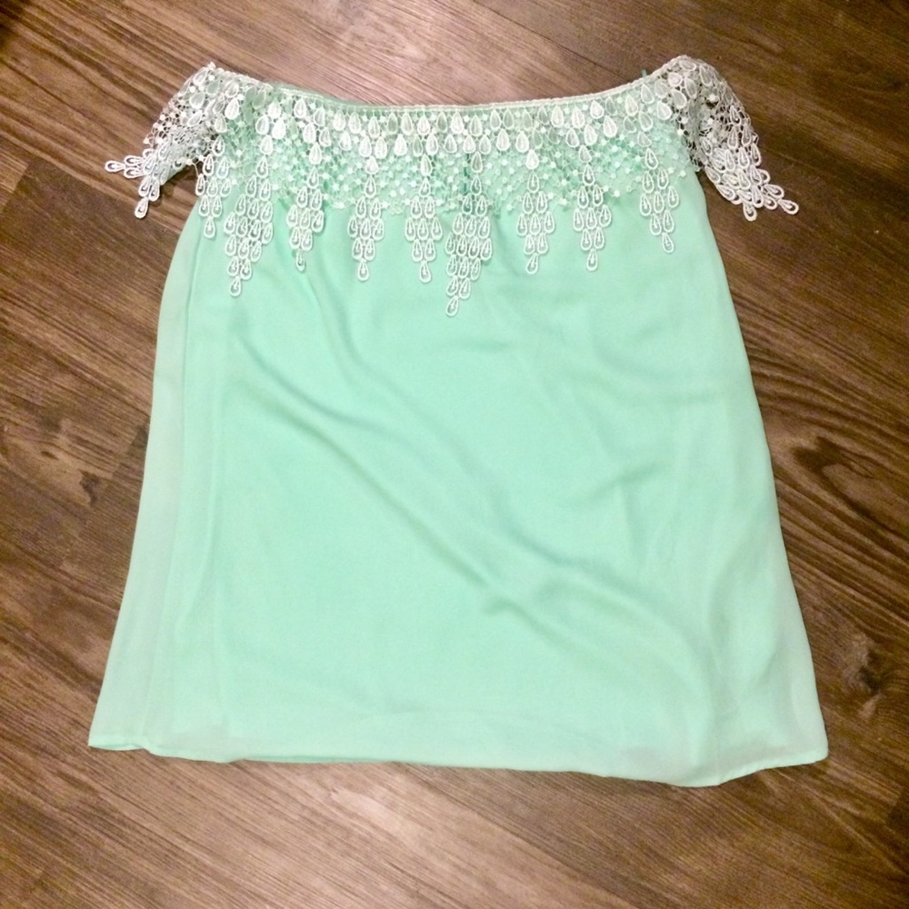 Tobi Off Shoulder Mint Dress - small